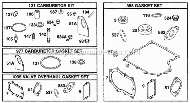 Gasket Sets Diagram and Parts List for 28A702-0102-01  Briggs and Stratton Engine